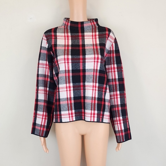 Ann Taylor Red Multi Color Plaid Long Sleeve Sweater - Picture 2 of 8